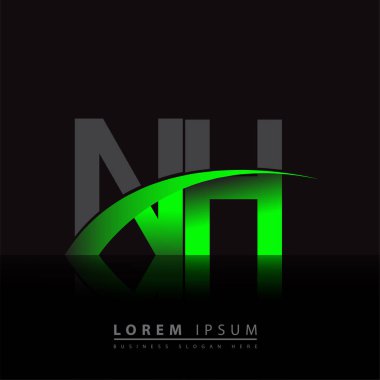 İlk harf NH logotype şirketi ismi yeşil ve siyah Swoosh tasarımı. iş ve şirket kimliği için vektör logosu.