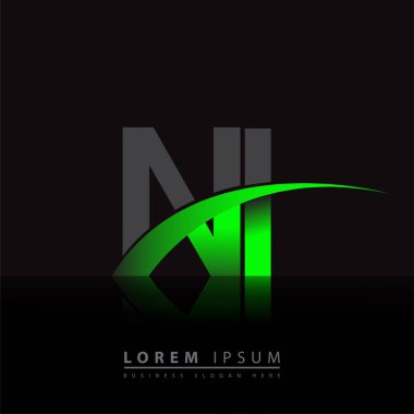 İlk harf NI logotype şirket adı yeşil ve siyah Swoosh tasarımı. iş ve şirket kimliği için vektör logosu.