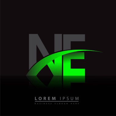 İlk harf NE logotype şirketinin adı yeşil ve siyah Swoosh tasarımı. iş ve şirket kimliği için vektör logosu.