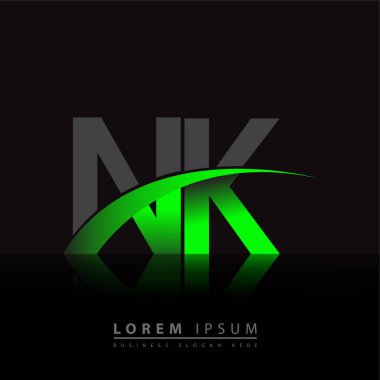İlk harf NK logotype şirketi ismi yeşil ve siyah Swoosh tasarımı. iş ve şirket kimliği için vektör logosu.
