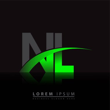 İlk harf NL logotype şirket adı yeşil ve siyah swoosh tasarımı. iş ve şirket kimliği için vektör logosu.