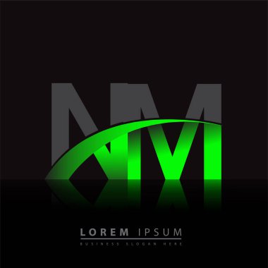 İlk harf NM logotype şirket adı yeşil ve siyah swoosh tasarımı. iş ve şirket kimliği için vektör logosu.
