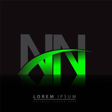 İlk harf NN logotype şirketi ismi yeşil ve siyah Swoosh tasarımı. iş ve şirket kimliği için vektör logosu.