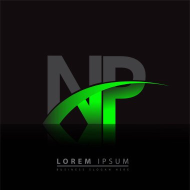 İlk harf NP logotype şirket adı yeşil ve siyah Swoosh tasarımı. iş ve şirket kimliği için vektör logosu.