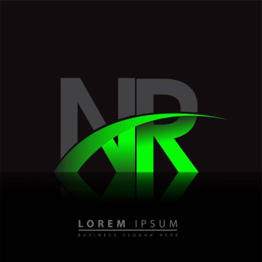 İlk harf NR logotype şirketi ismi yeşil ve siyah Swoosh tasarımı. iş ve şirket kimliği için vektör logosu.