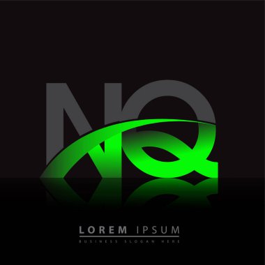 İlk harf NQ logotype şirketi ismi yeşil ve siyah Swoosh tasarımı. iş ve şirket kimliği için vektör logosu.