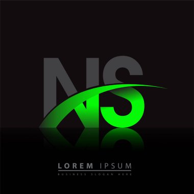 İlk harf NS logotype şirketi ismi yeşil ve siyah Swoosh tasarımı. iş ve şirket kimliği için vektör logosu.