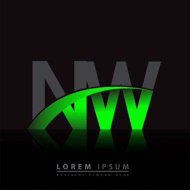 İlk harf NW logotype şirketi ismi yeşil ve siyah Swoosh tasarımı. iş ve şirket kimliği için vektör logosu.