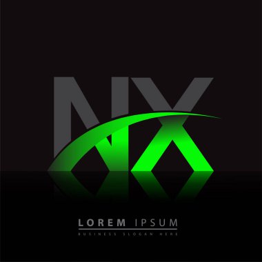 İlk harf NX logotype şirketi ismi yeşil ve siyah Swoosh tasarımı. iş ve şirket kimliği için vektör logosu.