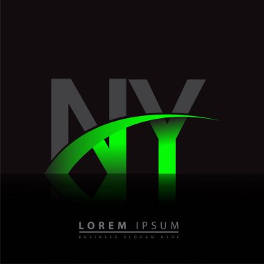 İlk harfi NY logotype şirketi. Renkli yeşil ve siyah Swoosh tasarımı. iş ve şirket kimliği için vektör logosu.