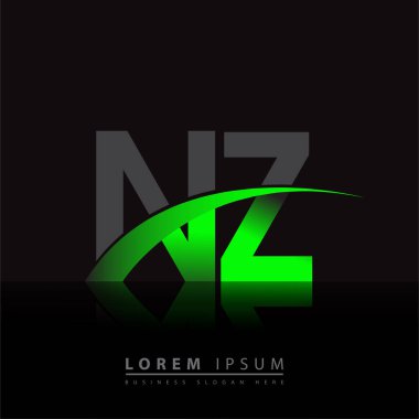 İlk harf NZ logotype şirket adı yeşil ve siyah swoosh tasarımı. iş ve şirket kimliği için vektör logosu.