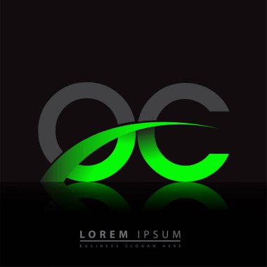 İlk harfi OC logotype şirketi. Renkli yeşil ve siyah Swoosh tasarımı. iş ve şirket kimliği için vektör logosu.