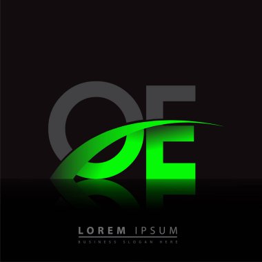 İlk harf OE logotype şirketinin adı yeşil ve siyah Swoosh tasarımı. iş ve şirket kimliği için vektör logosu.
