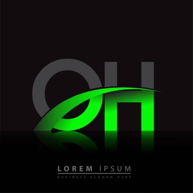 İlk harf OH logotype şirketi ismi yeşil ve siyah Swoosh tasarımı. iş ve şirket kimliği için vektör logosu.