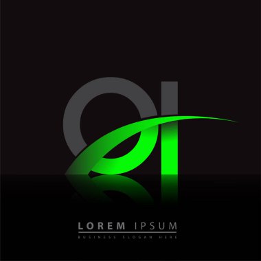 İlk harf OI logotype şirket adı yeşil ve siyah Swoosh tasarımı. iş ve şirket kimliği için vektör logosu.