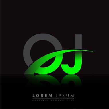 İlk harfi OJ logotype şirketi. Renkli yeşil ve siyah Swoosh tasarımı. iş ve şirket kimliği için vektör logosu.