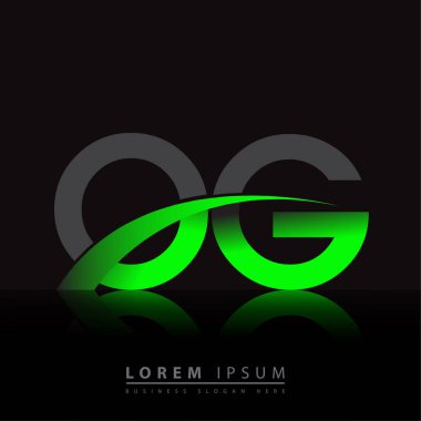 İlk harfi OG logotype şirketi. Renkli yeşil ve siyah Swoosh tasarımı. iş ve şirket kimliği için vektör logosu.