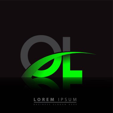 İlk harf OL logotype şirket adı yeşil ve siyah swoosh tasarımı. iş ve şirket kimliği için vektör logosu.
