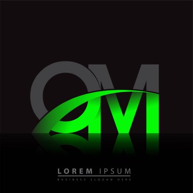 İlk harf OM logotype şirketi ismi yeşil ve siyah Swoosh tasarımı. iş ve şirket kimliği için vektör logosu.