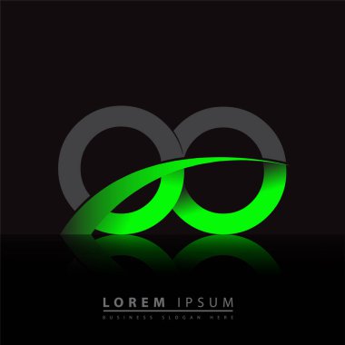İlk harfi OO logotype şirketi. Renkli yeşil ve siyah Swoosh tasarımı. iş ve şirket kimliği için vektör logosu.