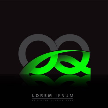 İlk harfi OQ logotype şirketi. Renkli yeşil ve siyah Swoosh tasarımı. iş ve şirket kimliği için vektör logosu.