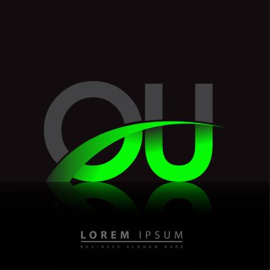 İlk harfi OU logotype şirketi. Renkli yeşil ve siyah Swoosh tasarımı. iş ve şirket kimliği için vektör logosu.
