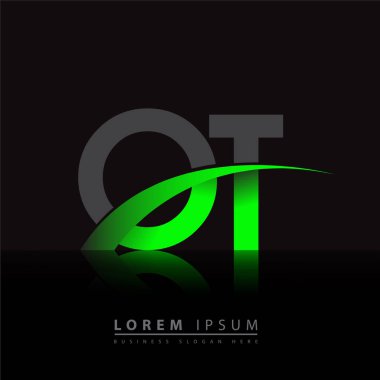 İlk harfi OT logotype şirketi. Renkli yeşil ve siyah Swoosh tasarımı. iş ve şirket kimliği için vektör logosu.