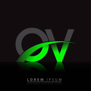 İlk harfi OV logotype şirketi. Renkli yeşil ve siyah Swoosh tasarımı. iş ve şirket kimliği için vektör logosu.