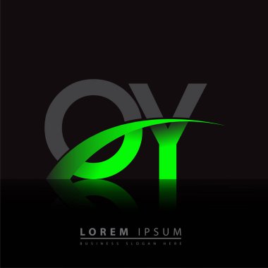 İlk harf OY logotype şirketinin adı yeşil ve siyah Swoosh tasarımı. iş ve şirket kimliği için vektör logosu.