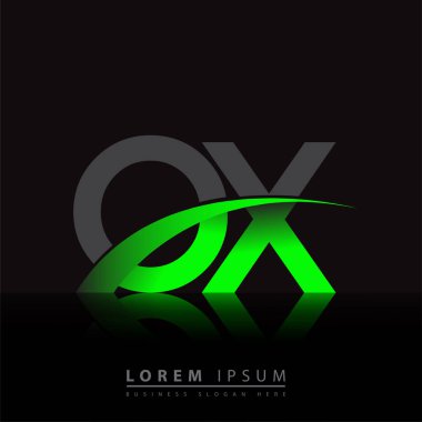 İlk harfi OX logotype şirketi. Renkli yeşil ve siyah Swoosh tasarımı. iş ve şirket kimliği için vektör logosu.