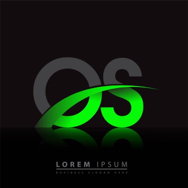 İlk harfi OS logotype şirketi. Renkli yeşil ve siyah Swoosh tasarımı. iş ve şirket kimliği için vektör logosu.