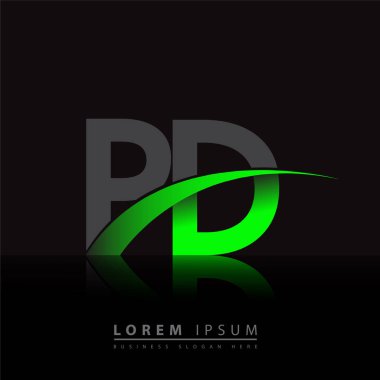 İlk harf PD logotype şirketinin adı yeşil ve siyah Swoosh tasarımı. iş ve şirket kimliği için vektör logosu.