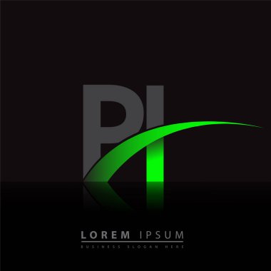 İlk harf PI logotype şirket adı yeşil ve siyah Swoosh tasarımı. iş ve şirket kimliği için vektör logosu.