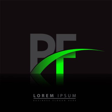 İlk harf PF logotype şirket adı yeşil ve siyah swoosh tasarımı. iş ve şirket kimliği için vektör logosu.