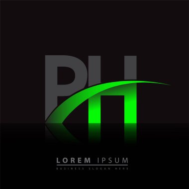 İlk harf PH logotype şirketi ismi yeşil ve siyah Swoosh tasarımı. iş ve şirket kimliği için vektör logosu.