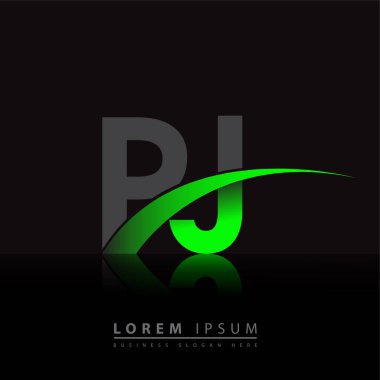 İlk harf PJ logotype şirket adı yeşil ve siyah swoosh tasarımı. iş ve şirket kimliği için vektör logosu.