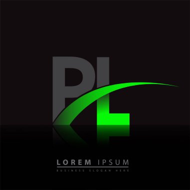 İlk harf PL logotype şirket adı yeşil ve siyah swoosh tasarımı. iş ve şirket kimliği için vektör logosu.