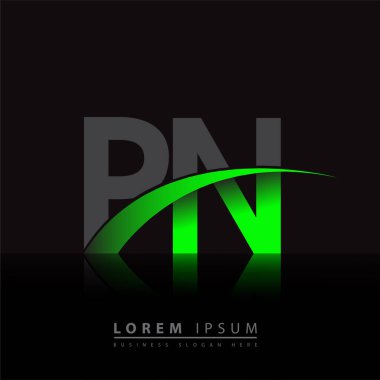 İlk harf PN logotype şirketi ismi yeşil ve siyah Swoosh tasarımı. iş ve şirket kimliği için vektör logosu.