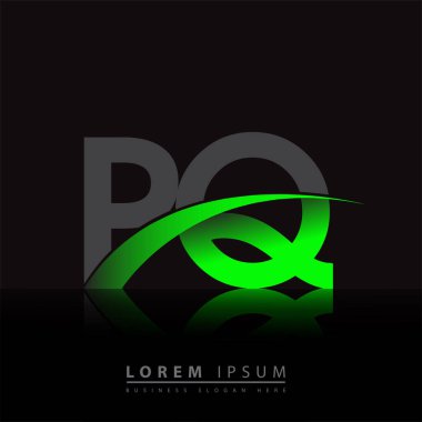 İlk harf PQ logotype şirketi adı yeşil ve siyah Swoosh tasarımı. iş ve şirket kimliği için vektör logosu.