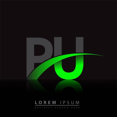 İlk harf PU logotype şirket adı yeşil ve siyah swoosh tasarımı. iş ve şirket kimliği için vektör logosu.