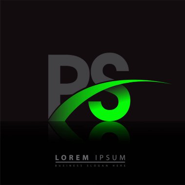 İlk harf PS logotype şirket adı yeşil ve siyah Swoosh tasarımı. iş ve şirket kimliği için vektör logosu.