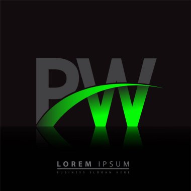 İlk harf PW logotype şirketi ismi yeşil ve siyah Swoosh tasarımı. iş ve şirket kimliği için vektör logosu.