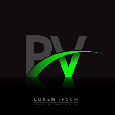 İlk harf PV logotype şirket adı yeşil ve siyah swoosh tasarımı. iş ve şirket kimliği için vektör logosu.