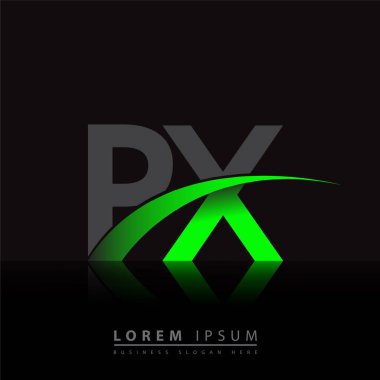 İlk harf PX logotype şirket adı yeşil ve siyah swoosh tasarımı. iş ve şirket kimliği için vektör logosu.