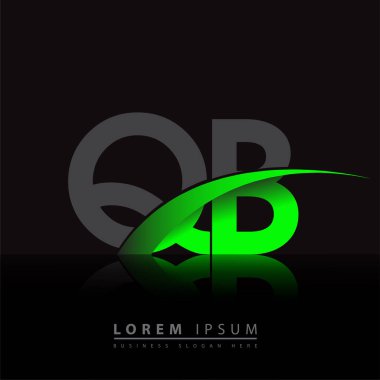 İlk harf: QB logotype şirketi adı: Renkli yeşil ve siyah Swoosh tasarımı. iş ve şirket kimliği için vektör logosu.