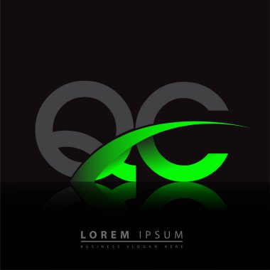 İlk harf QC logotype şirket ismi yeşil ve siyah swoosh tasarımı. iş ve şirket kimliği için vektör logosu.