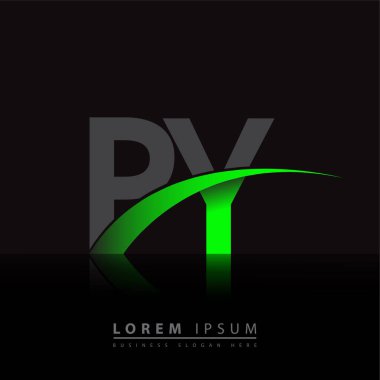 İlk harf PY logotype şirket adı yeşil ve siyah swoosh tasarımı. iş ve şirket kimliği için vektör logosu.