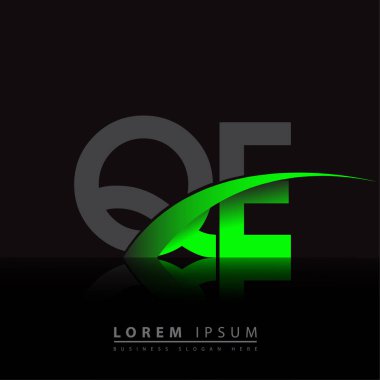 İlk harf QE logotype şirket adı yeşil ve siyah swoosh tasarımı. iş ve şirket kimliği için vektör logosu.
