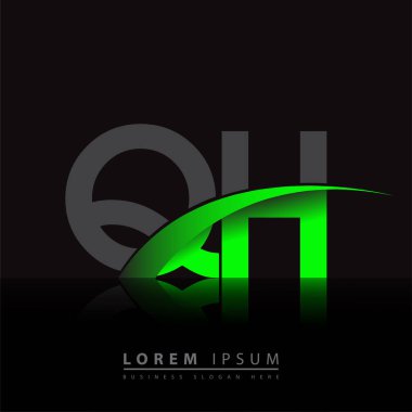 İlk harf QH logotype şirket ismi yeşil ve siyah swoosh tasarımı. iş ve şirket kimliği için vektör logosu.