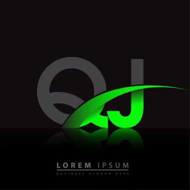 İlk harf QJ logotype şirket adı yeşil ve siyah swoosh tasarımı. iş ve şirket kimliği için vektör logosu.